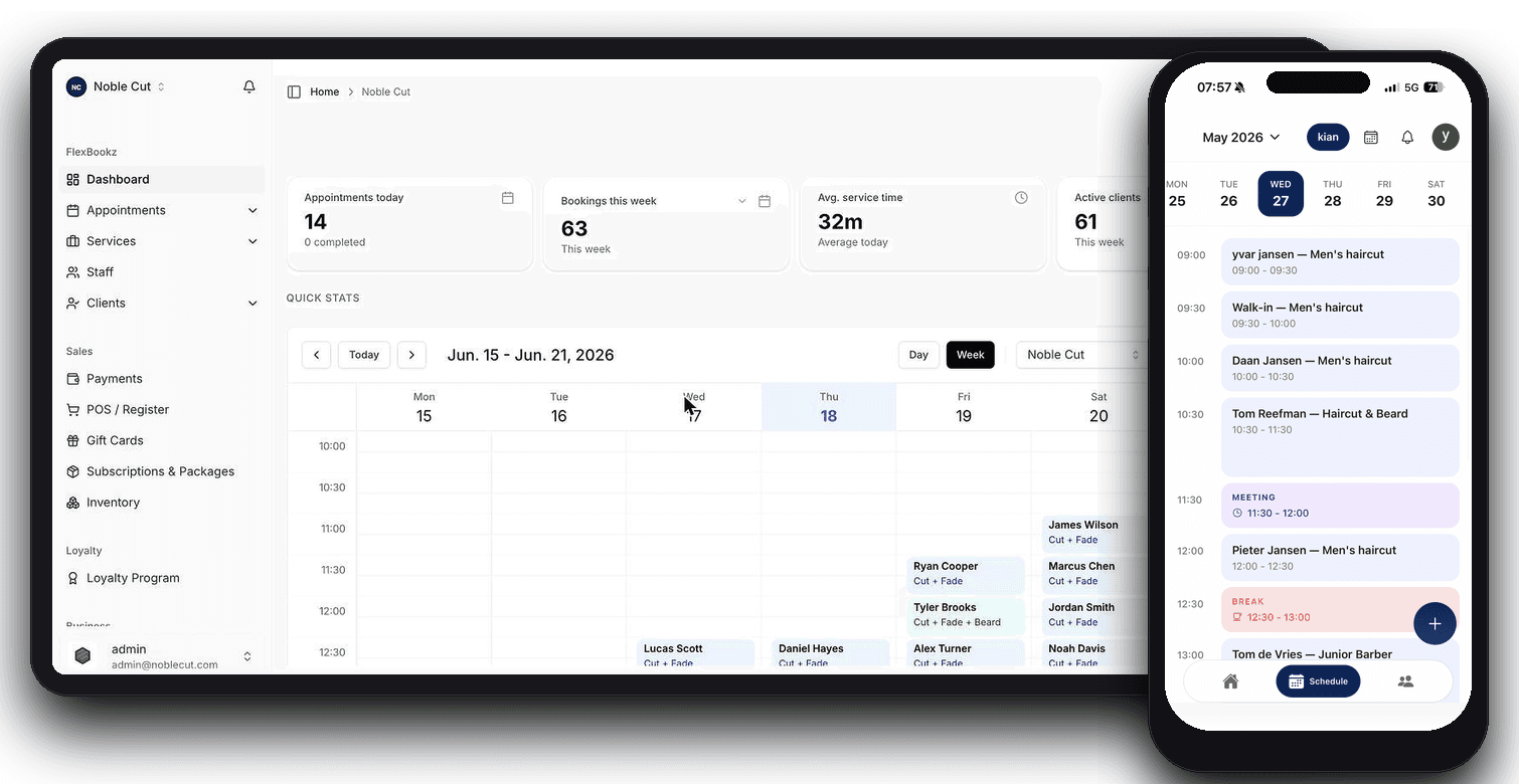 Tableau de bord FlexBookz sur tablette et mobile